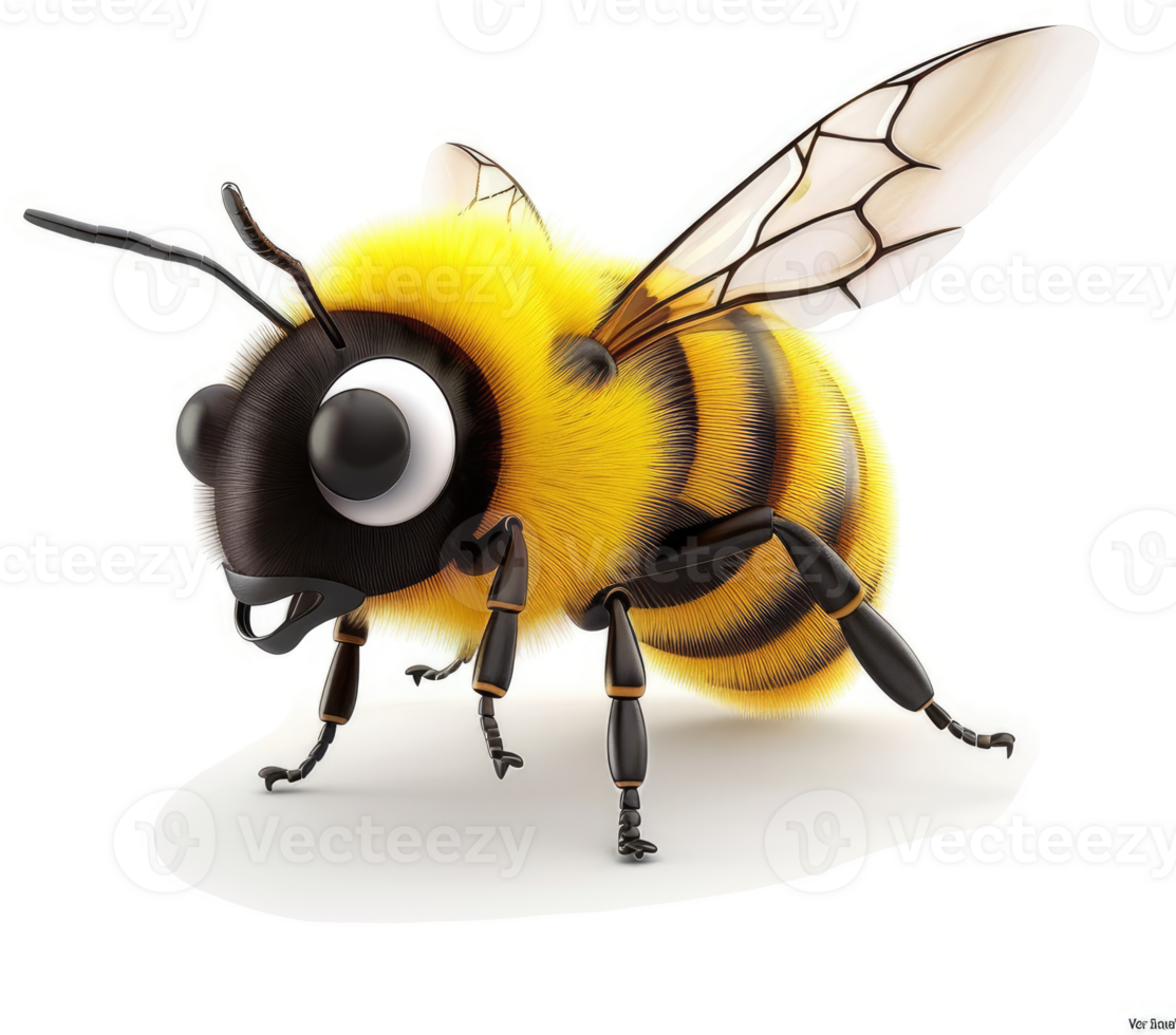 Cute cartoon bee with large eyes and fuzzy fur. png