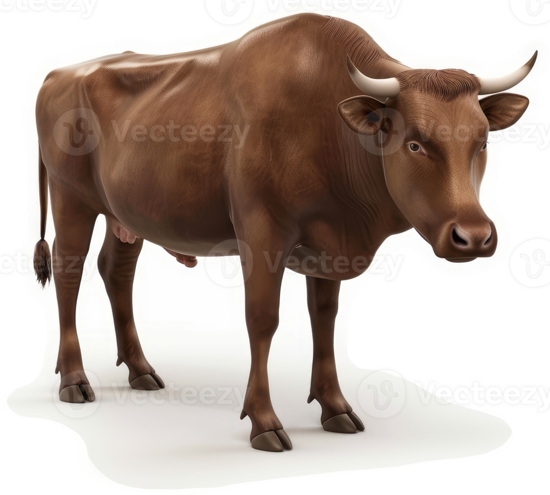 Brown bovine stands strong against a plain backdrop. png