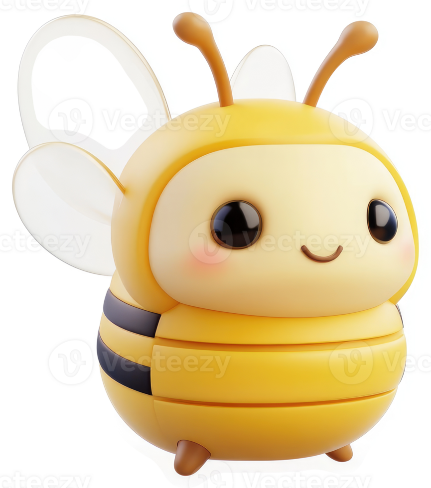 Cute, cartoon bee with big eyes and striped body. png