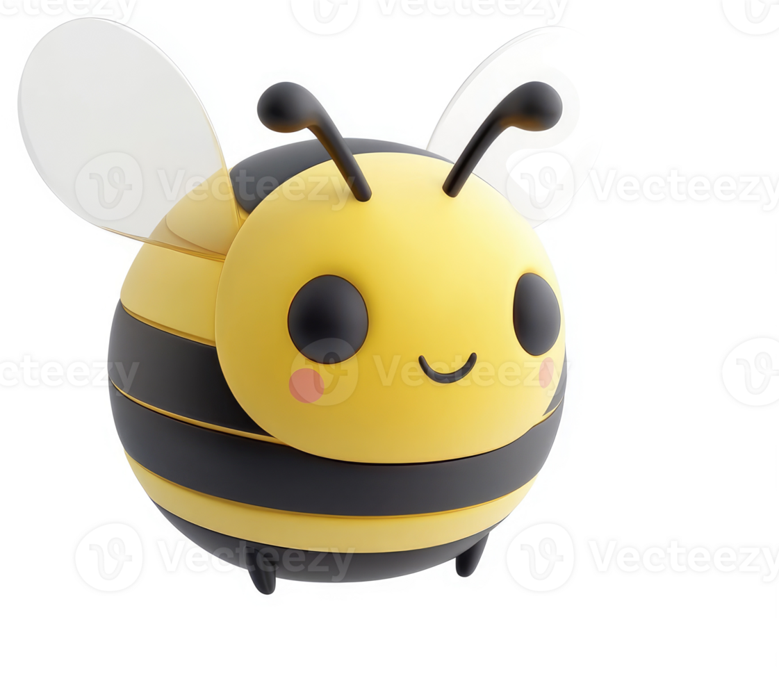 Cute, round bee character with large eyes and wings. png