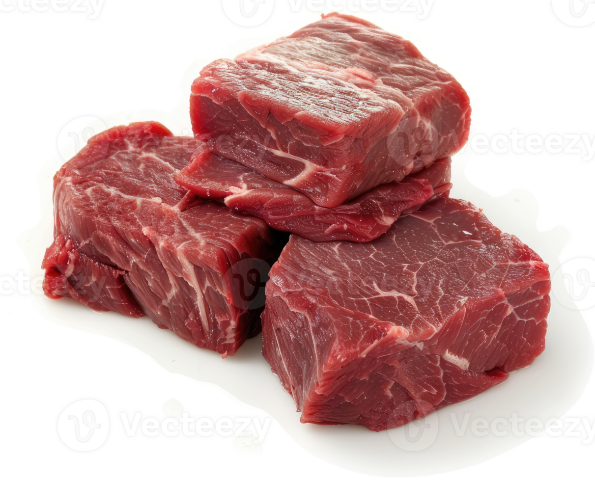 Fresh, cubed beef cuts for culinary preparation. png