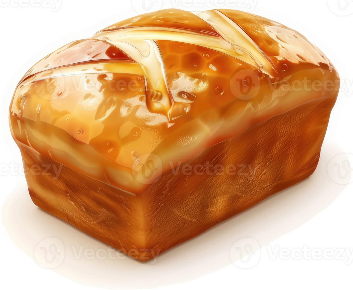 Glazed loaf of bread in a rectangular shape. png