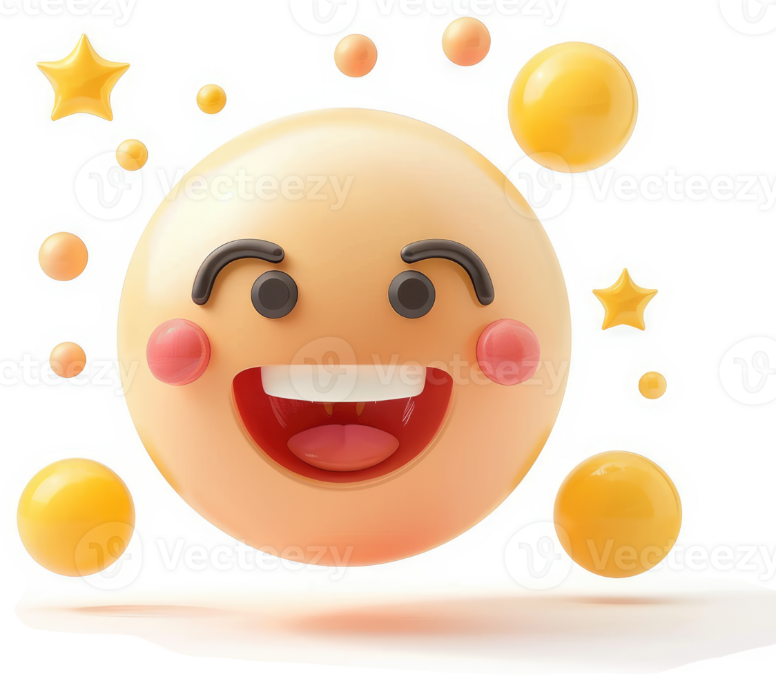 Animated joyful emoticon surrounded by celebratory elements. png