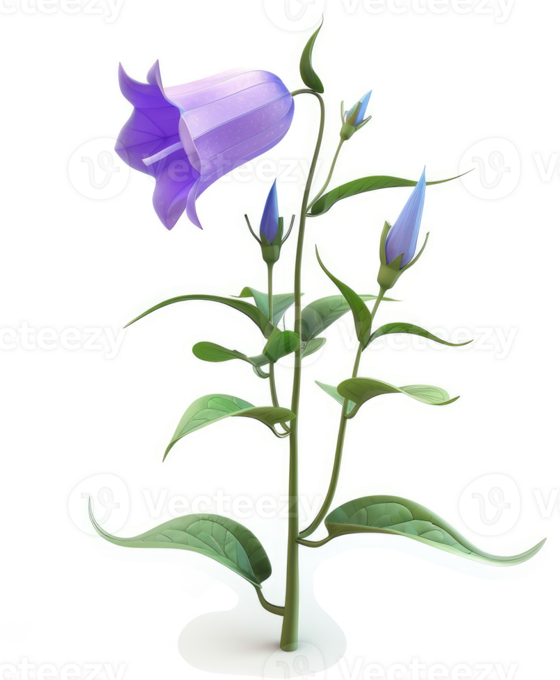Purple bellflower plant with buds displayed. png
