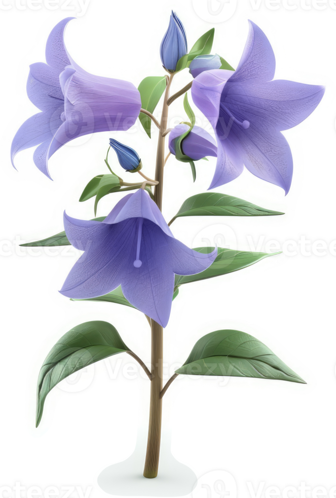 Purple bellflower blossoms on a stem. png