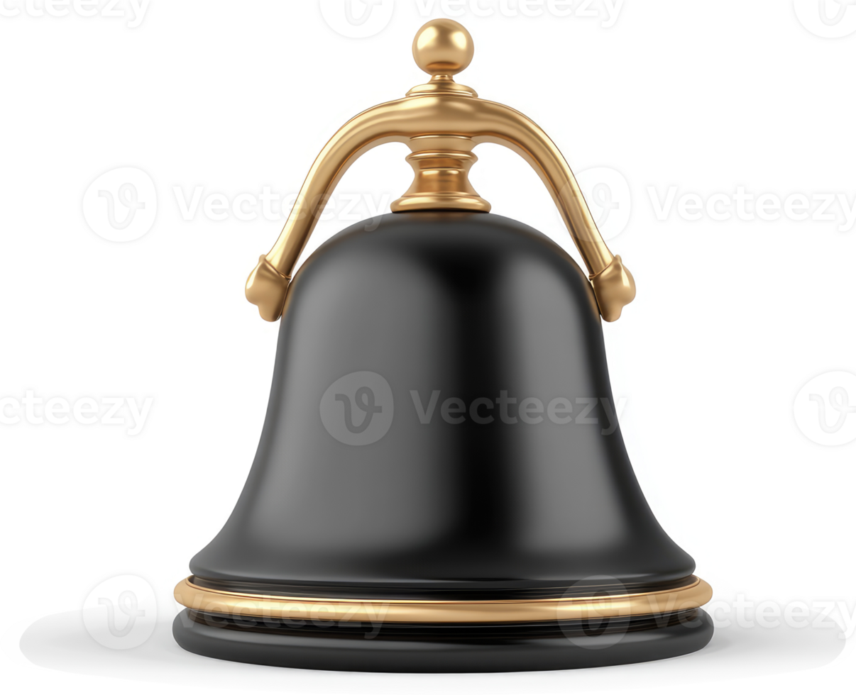 Ornate black bell with golden accents. png