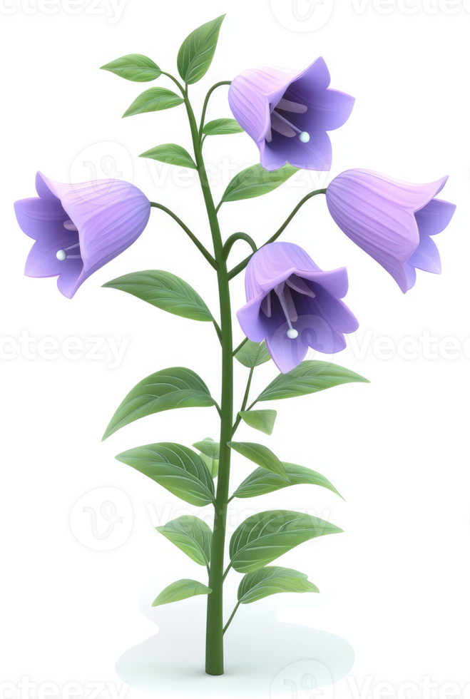 Purple bell flowers with delicate leaves and stems. png