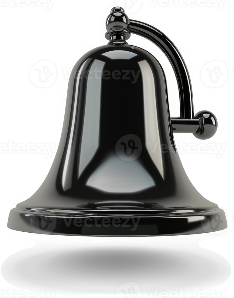 Polished black bell with ornate design. png