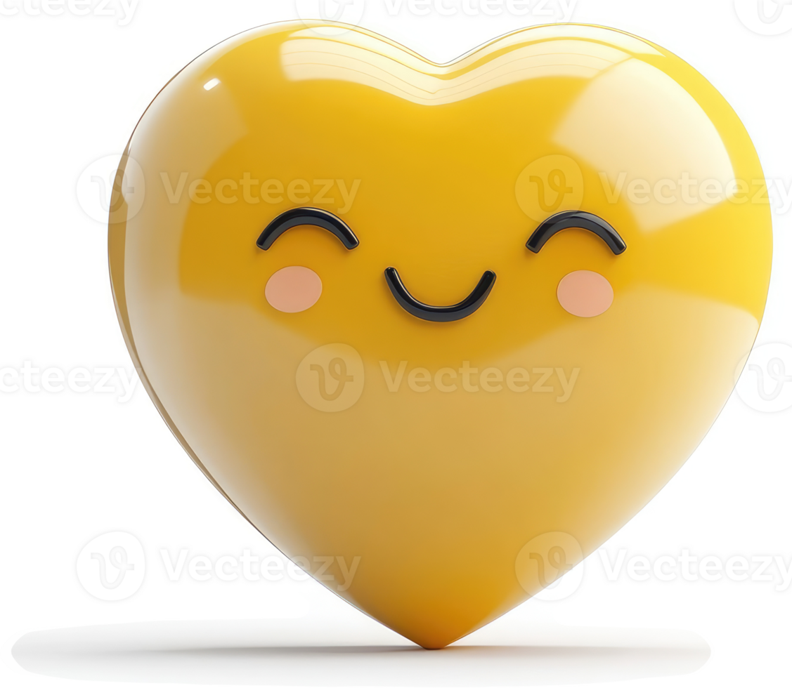 Cheerful yellow heart emoticon with a happy expression. png