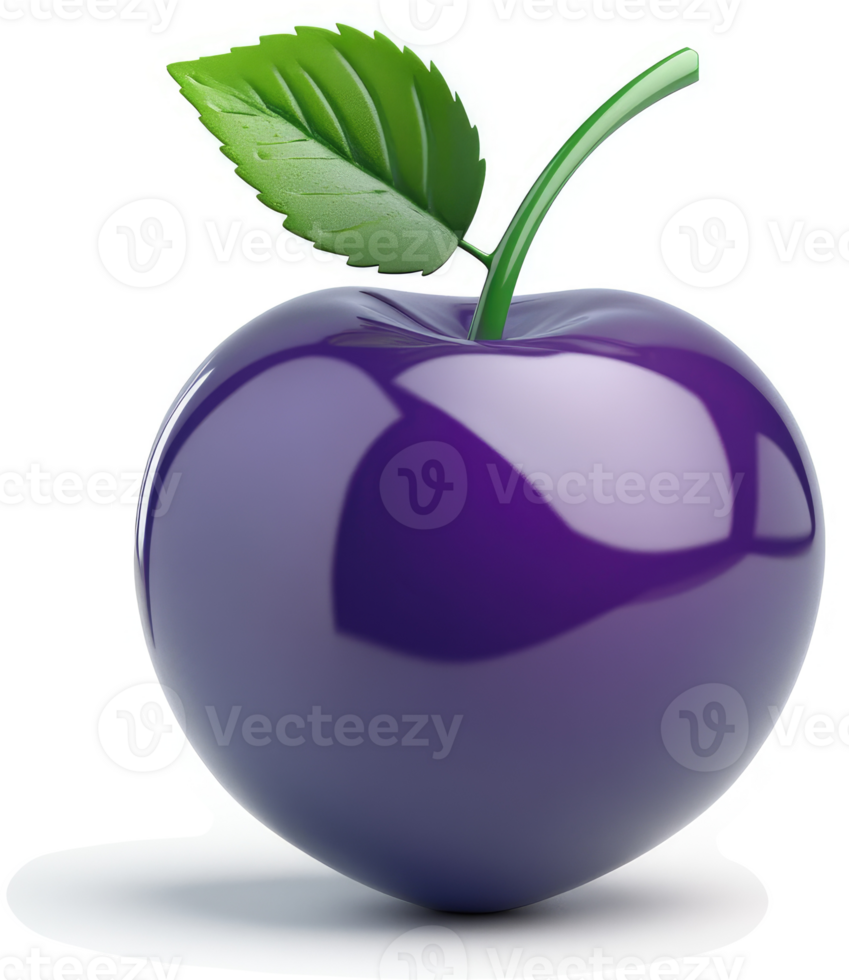 Glossy, vibrant purple plum with leaf. png