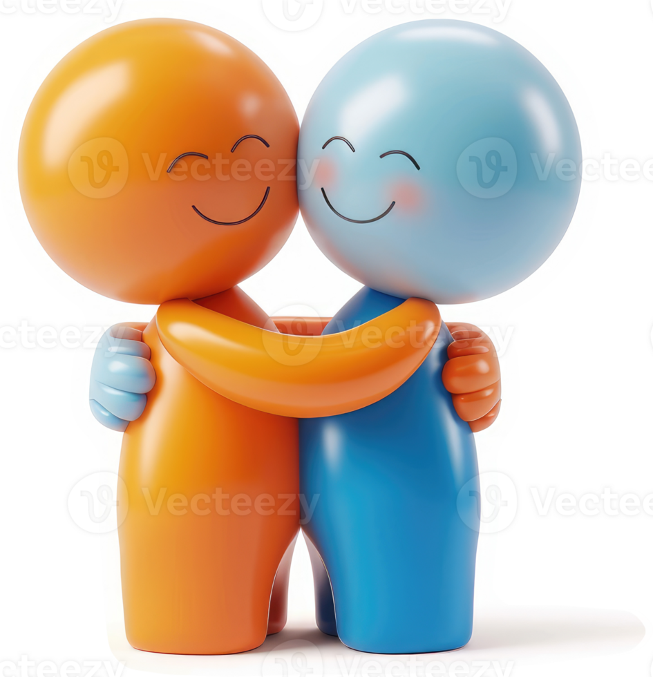 Cheerful figures embracing in warm affection. png