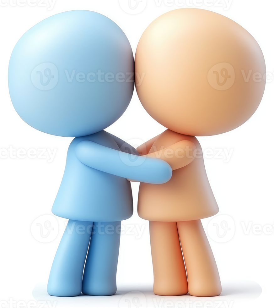 Two cartoon figures embrace, holding hands. png
