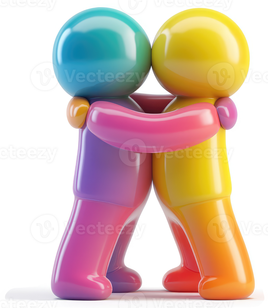 Colorful figures embracing, showcasing warmth and connection. png