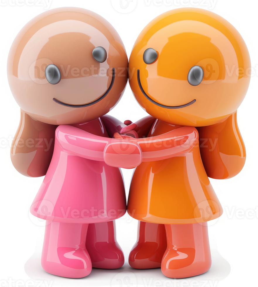 Smiling figures embrace, representing friendship. png