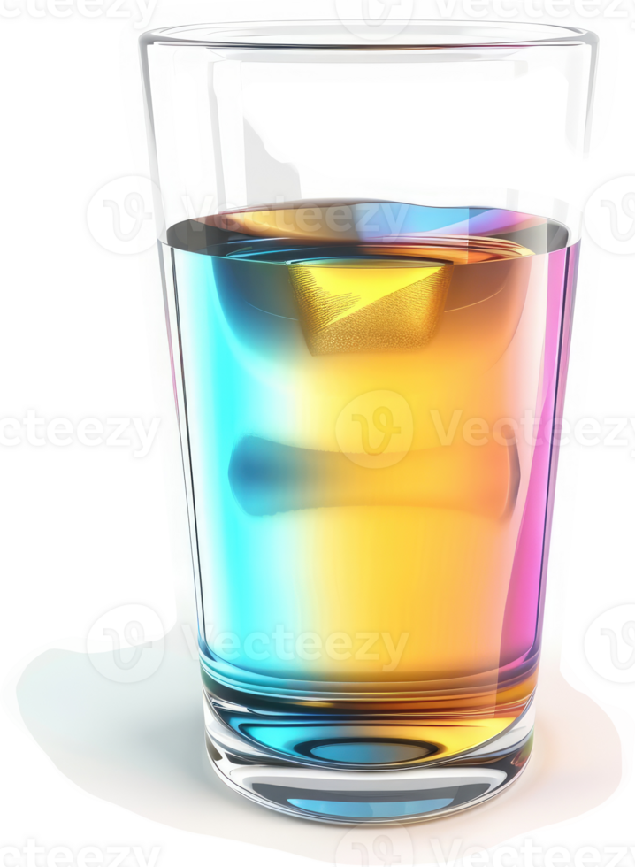 Colorful layered liquid in a clear drinking glass. png