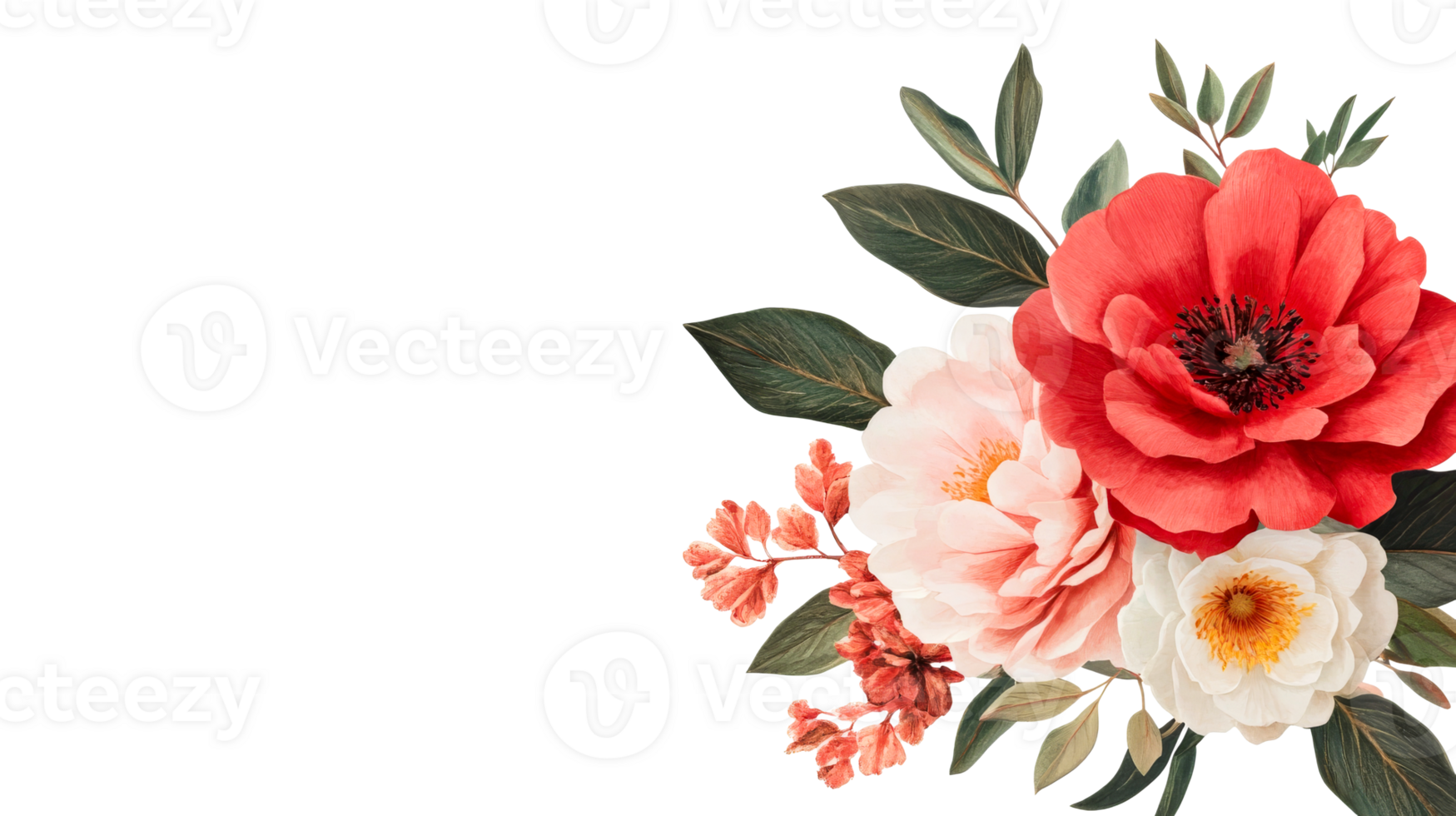Floral arrangement with red and white flowers, cut out transparent png