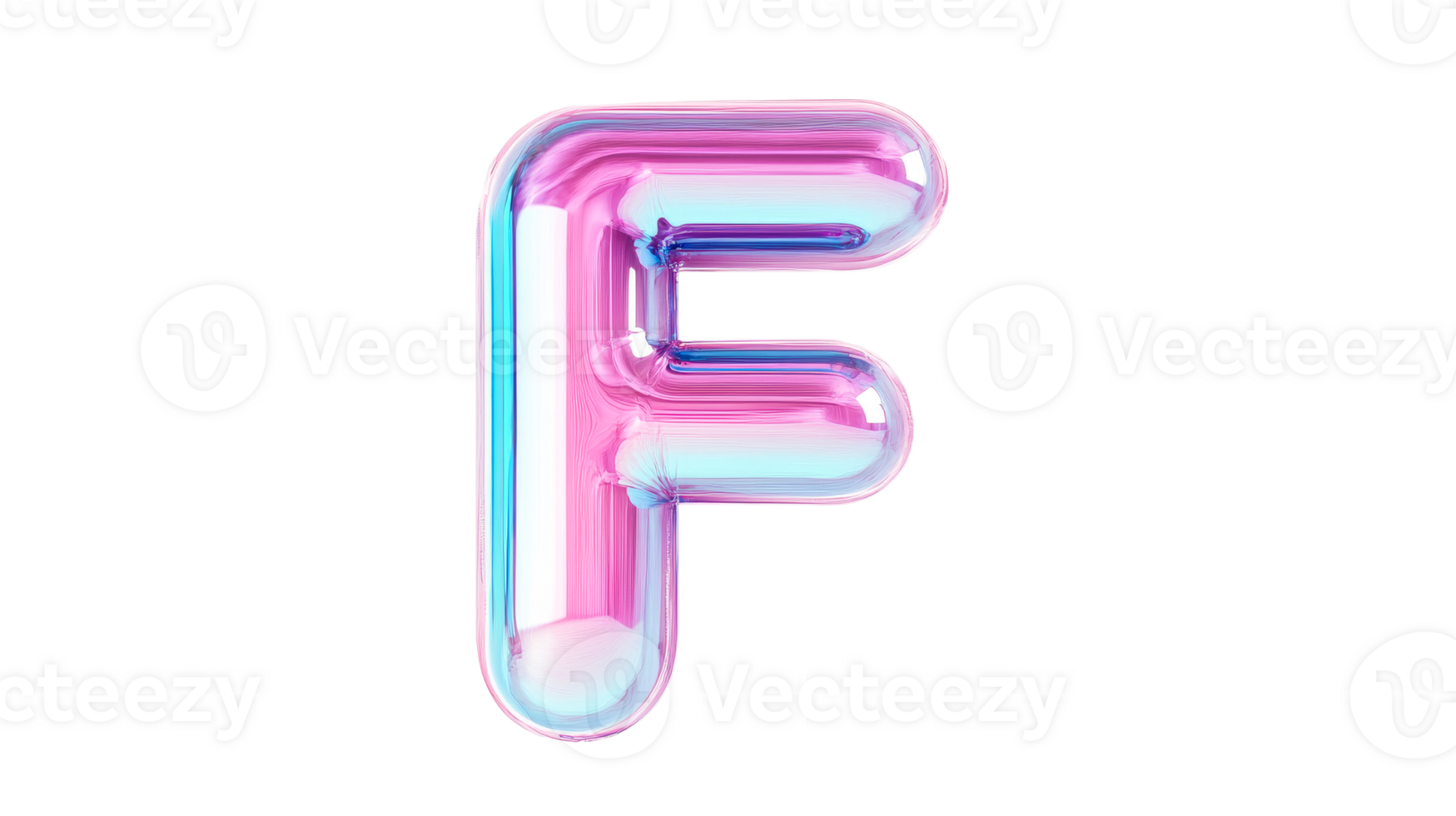 Glassy letter F, futuristic design, iridescent colors, font, alphabet, cut out transparent png