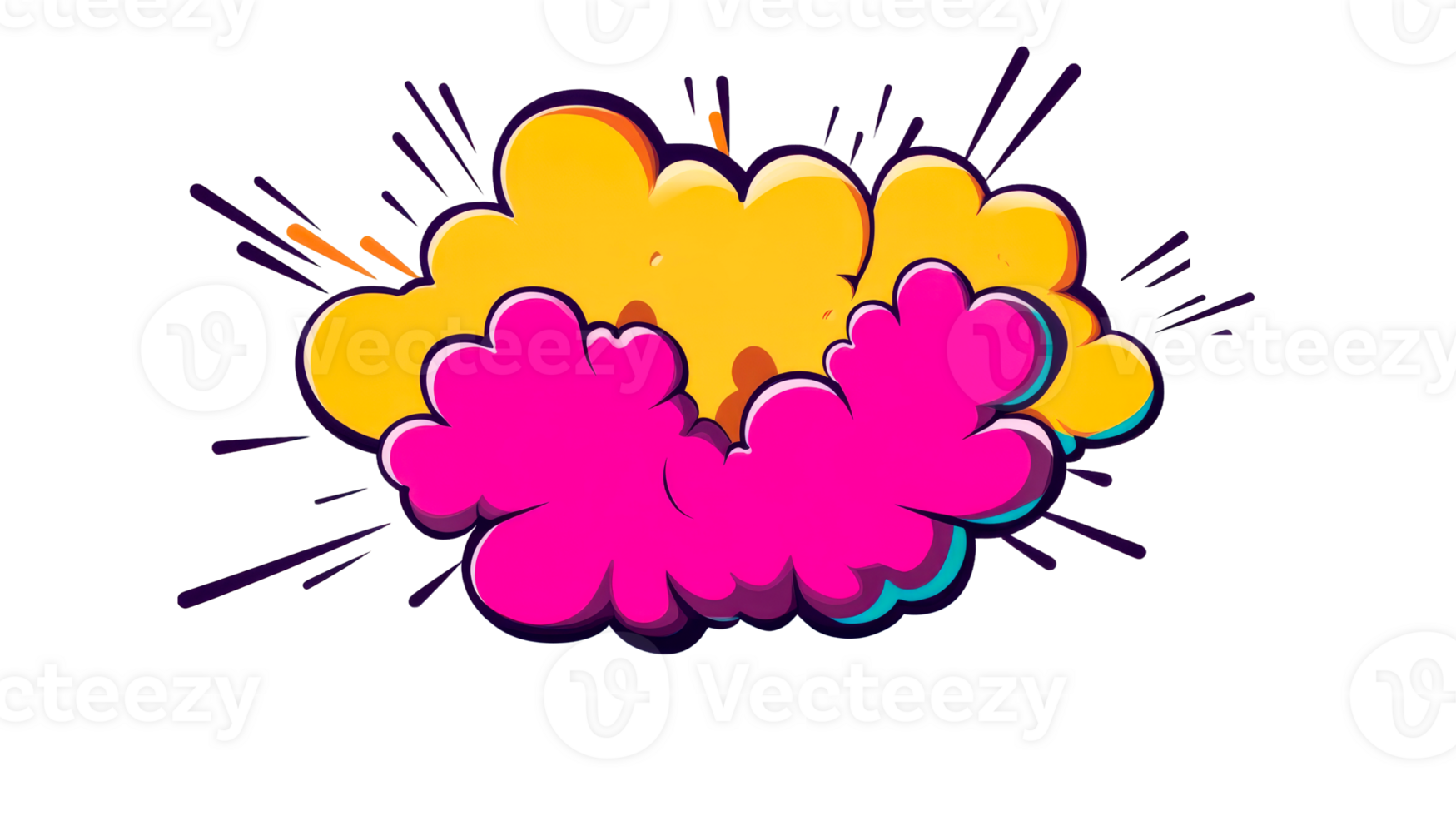 Bright clouds of vibrant colors, comic style design, cut out transparent png
