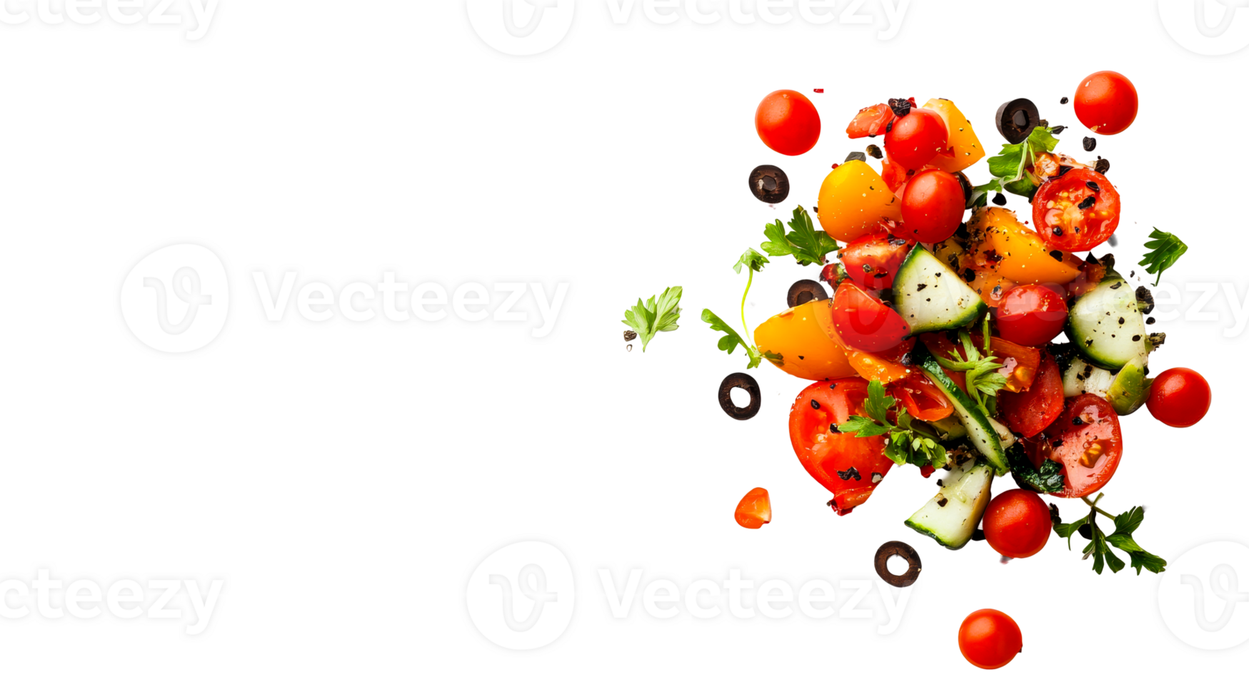 Colorful salad with tomatoes and vegetables, cut out transparent png