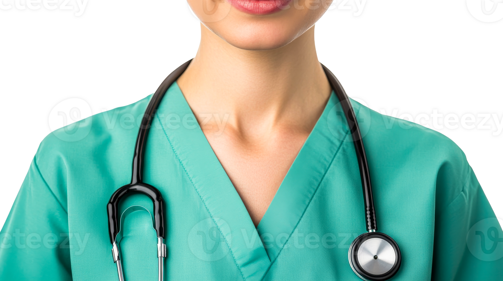 Professional doctor portrait with stethoscope, cut out transparent png