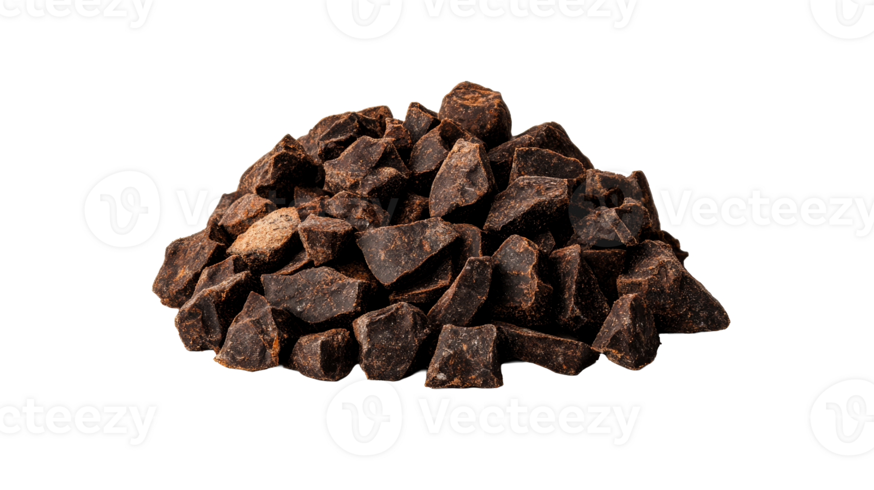 Pile of dark chocolate chunks, rich dessert ingredient, cut out transparent png