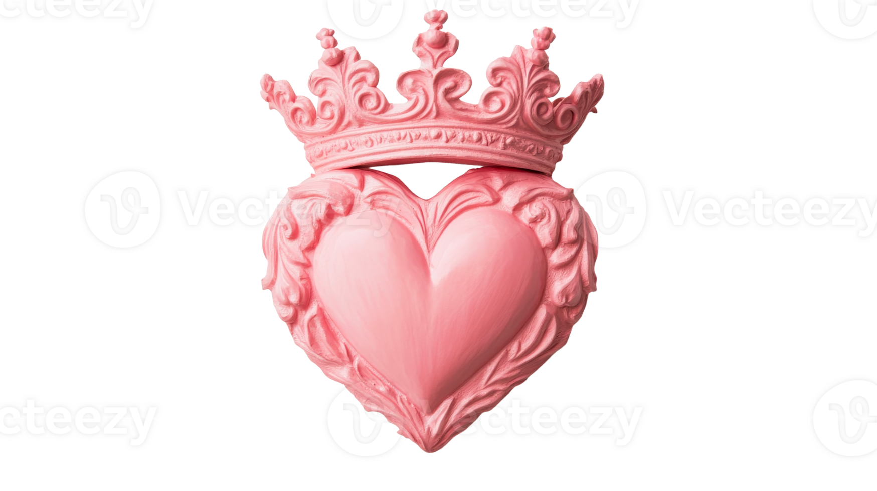 Ornate heart with royal crown decoration, pink art object, cut out transparent png