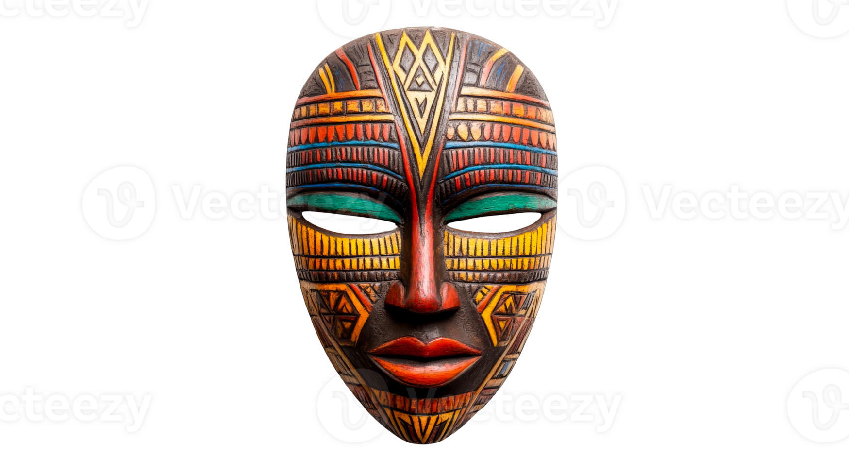 Colorful African tribal mask with decorative patterns , cut out transparent png