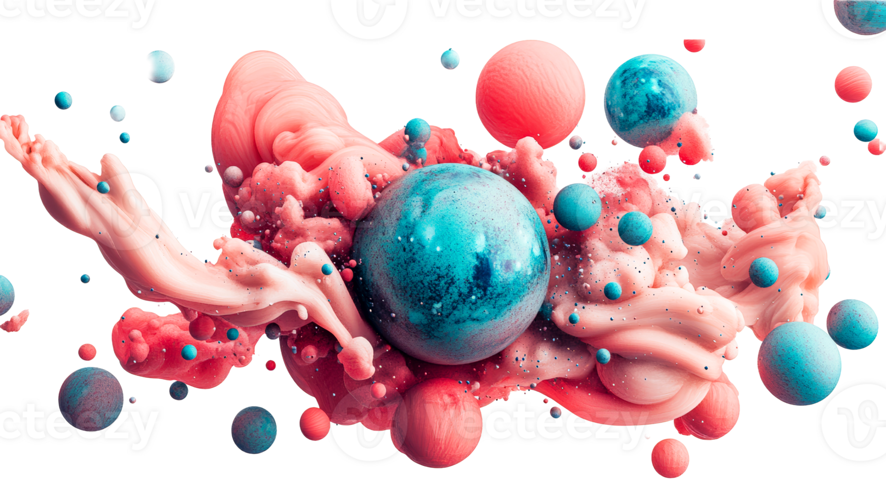 Vibrant abstract spheres with colorful fluid, cut out transparent png