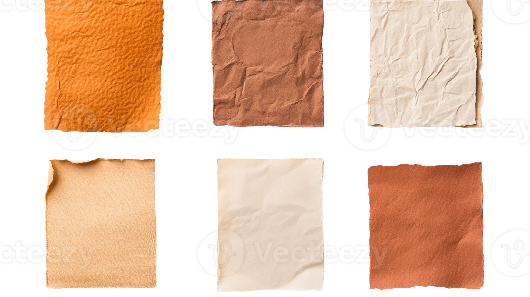 Aged Paper Pieces Collage, Various Textures and Colors, cut out transparent png