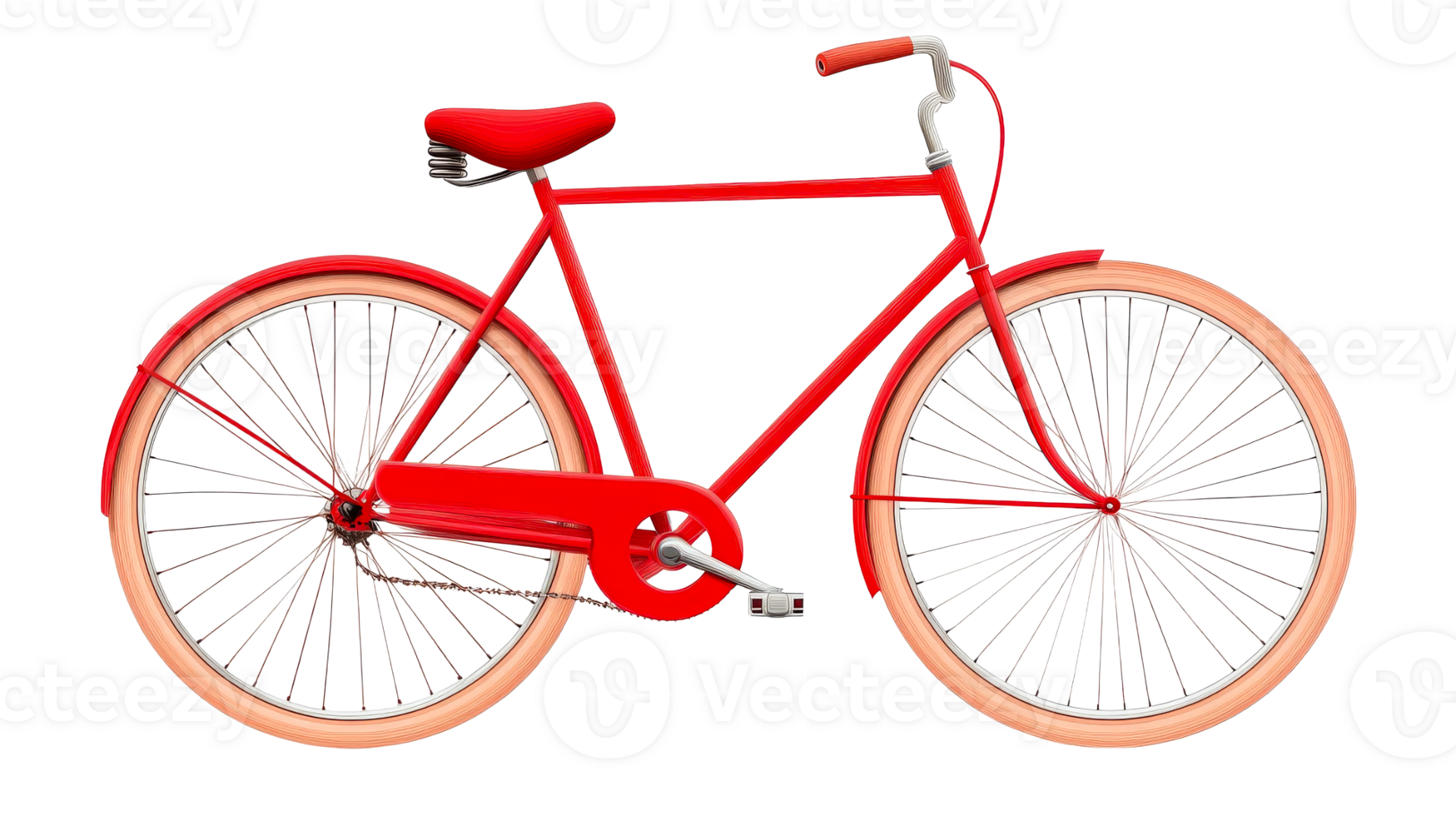 Retro red bicycle with tan tires, vintage style, cut out transparent png