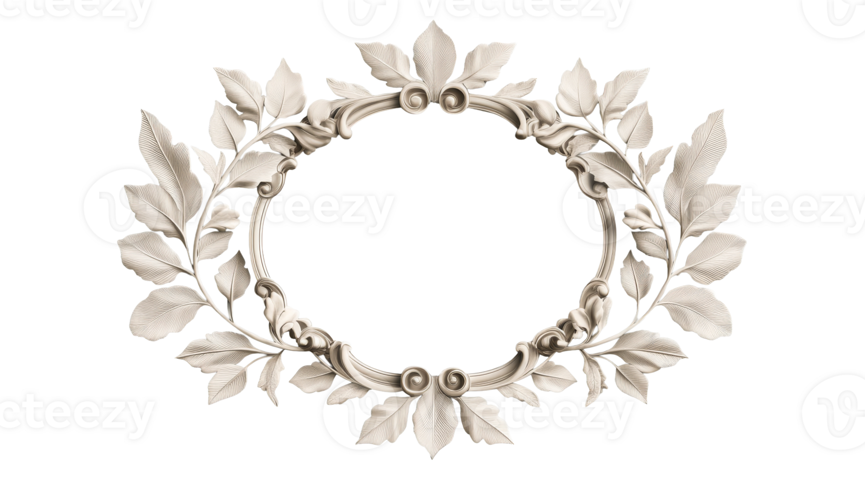 Ornamented wreath frame with leaf patterns, cut out transparent png