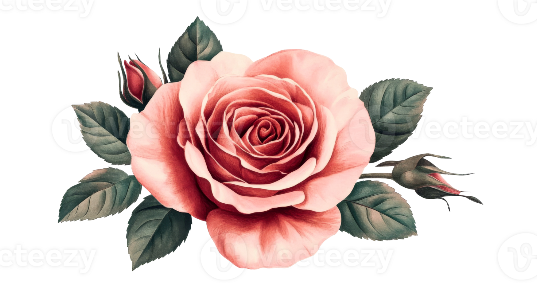Vintage rose, buds, leaves illustration, botanical artwork, beautiful, cut out transparent png