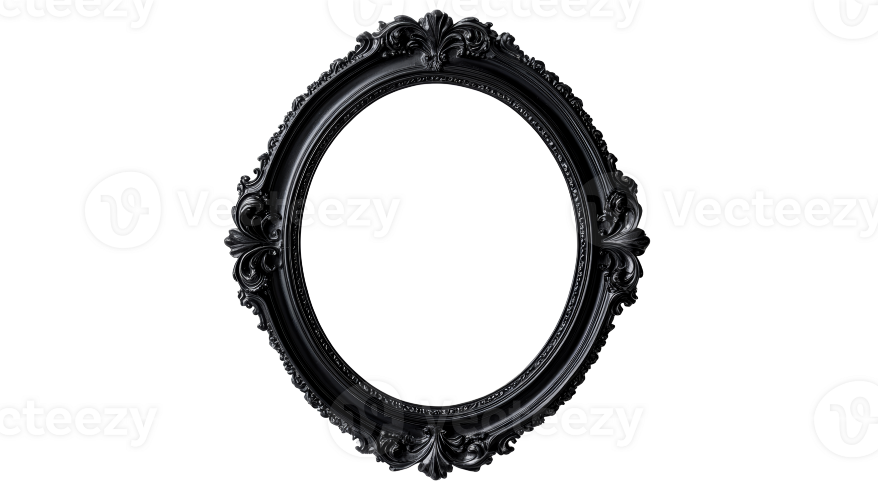 Dark Baroque Frame With Ornate Design and Oval Shape, cut out transparent png