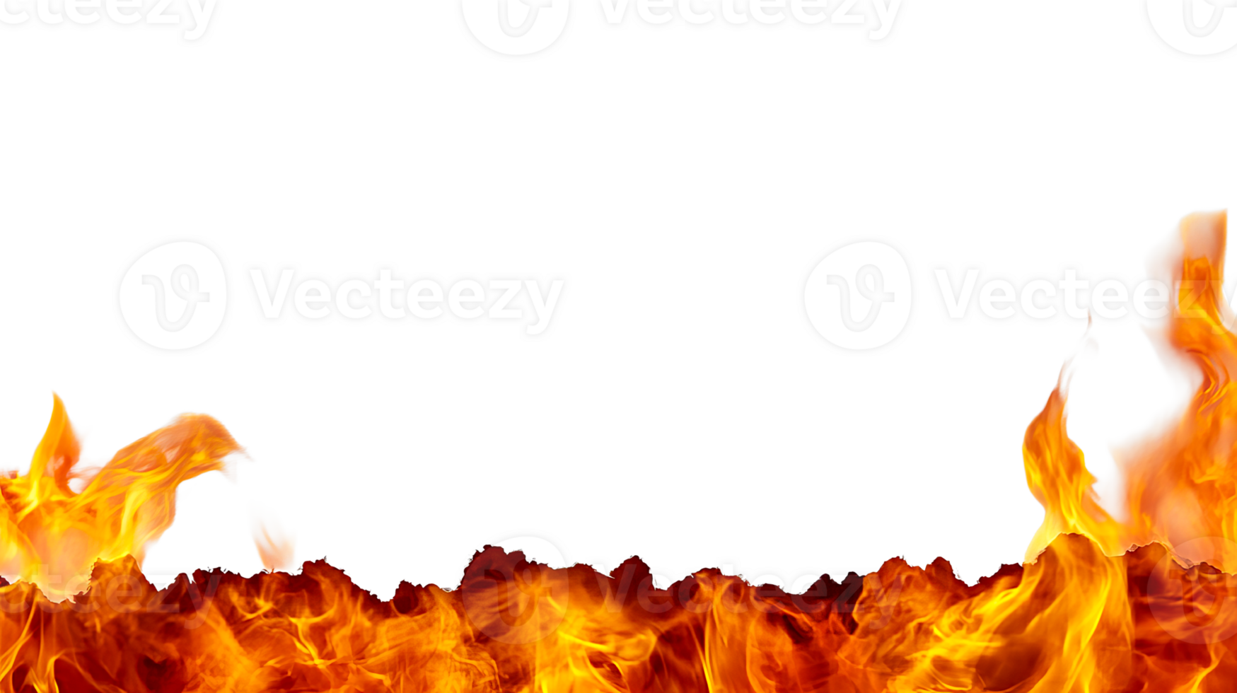 Burning flames background in bright orange, cut out transparent png