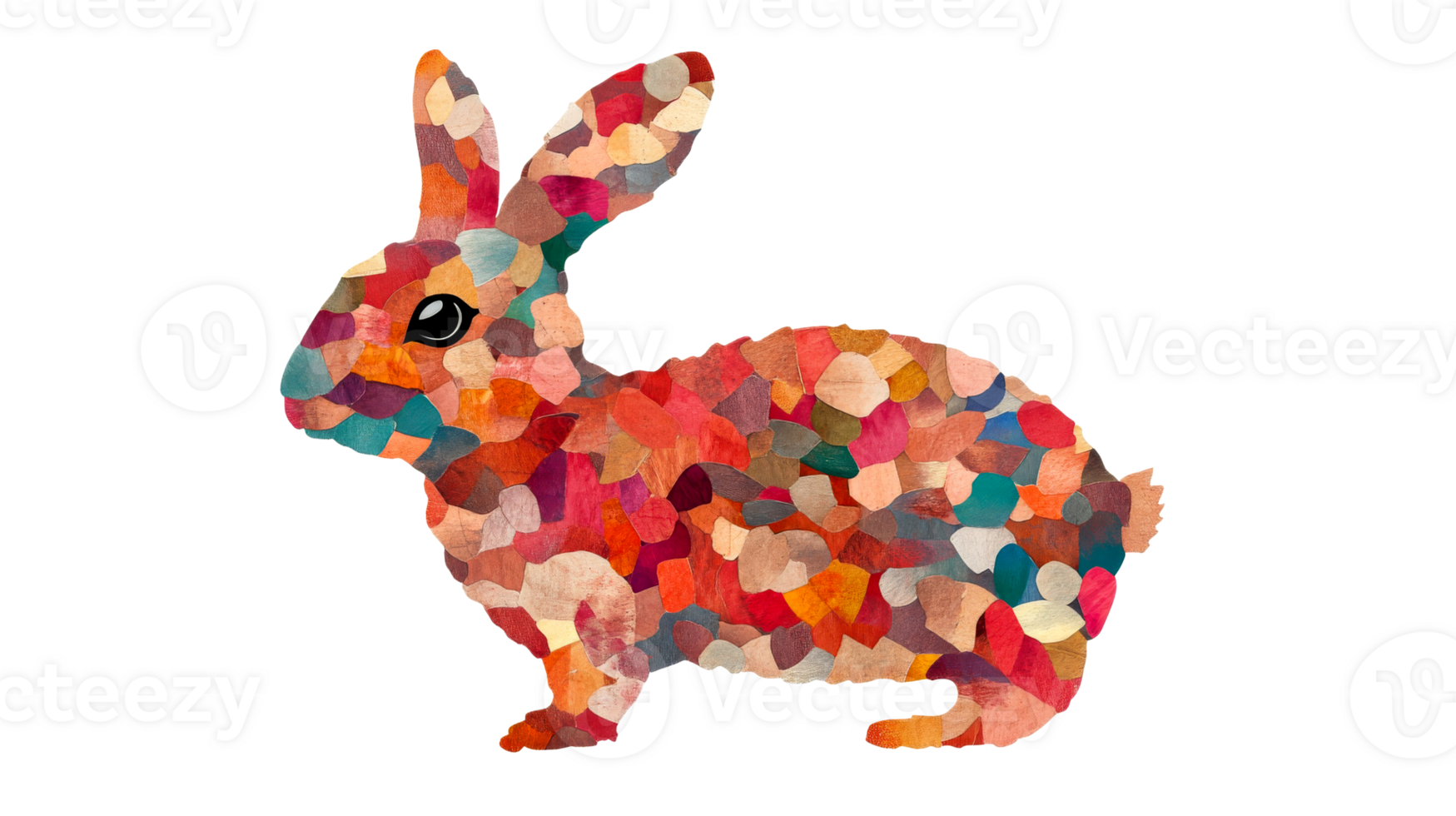 Colorful rabbit mosaic, illustration, animal art, design element, cut out transparent png