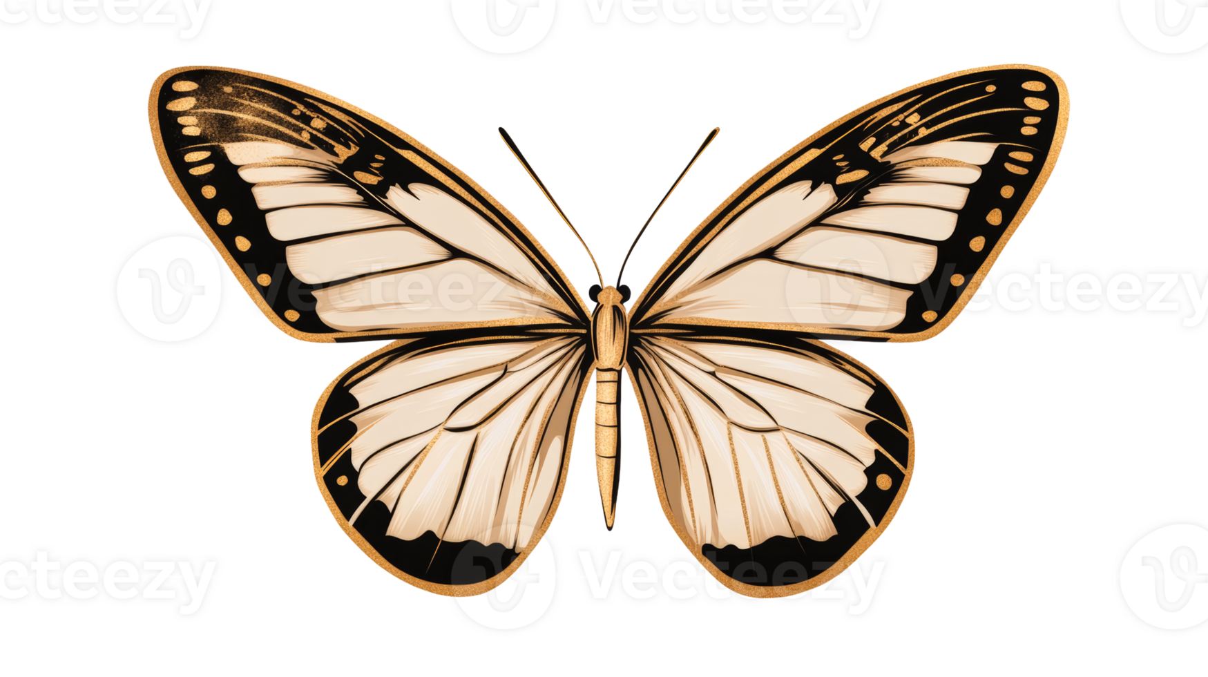 Butterfly design with gold trim wings , cut out transparent png