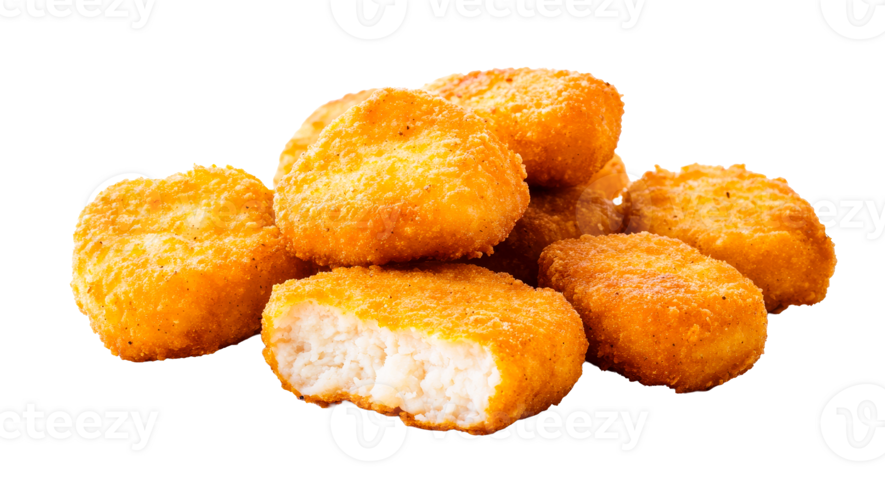 Pile of golden chicken nuggets, crispy fried, cut out transparent png