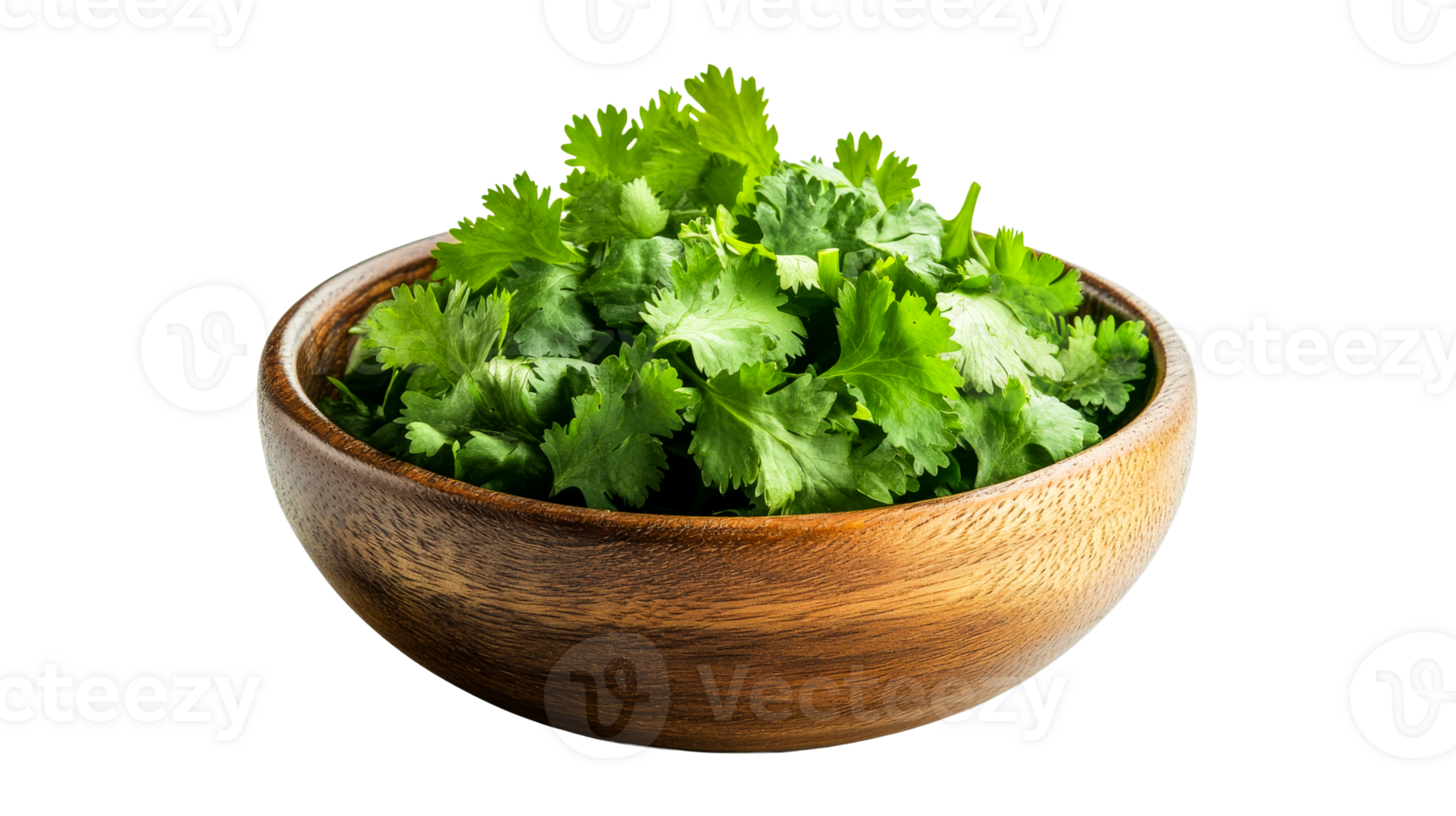 Cilantro in wooden bowl, herbs, ingredient, food photography, cut out transparent png