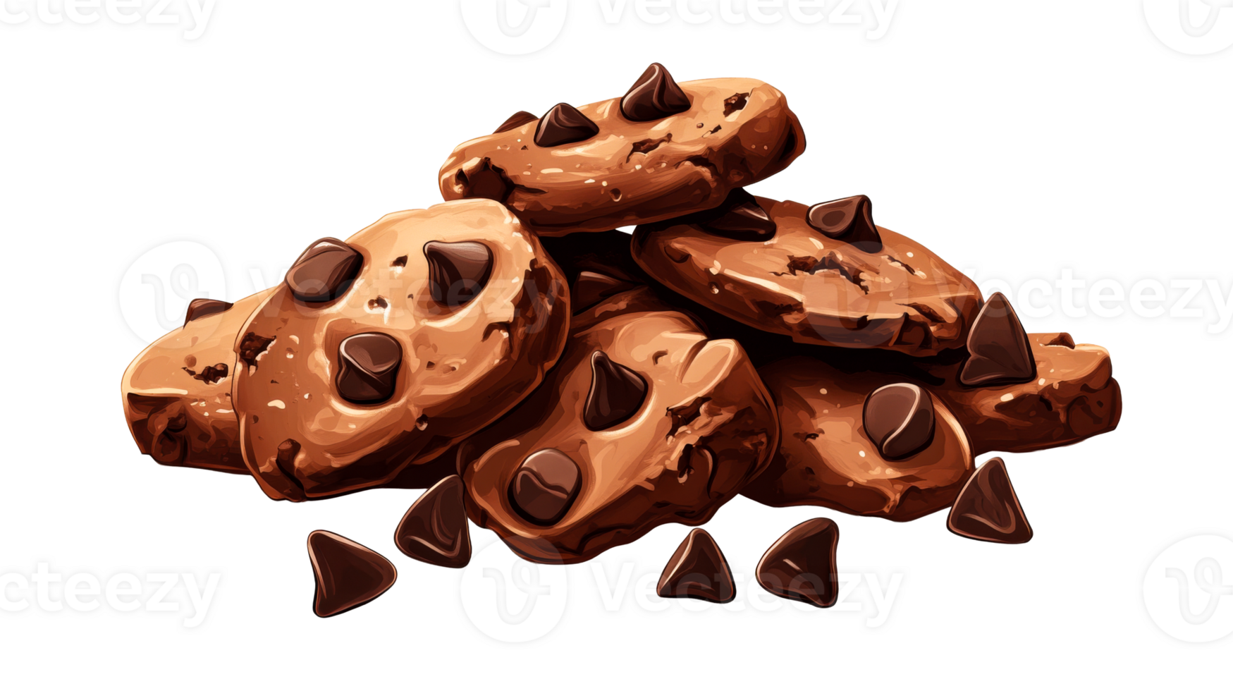 Pile of freshly baked chocolate chip cookies, cut out transparent png