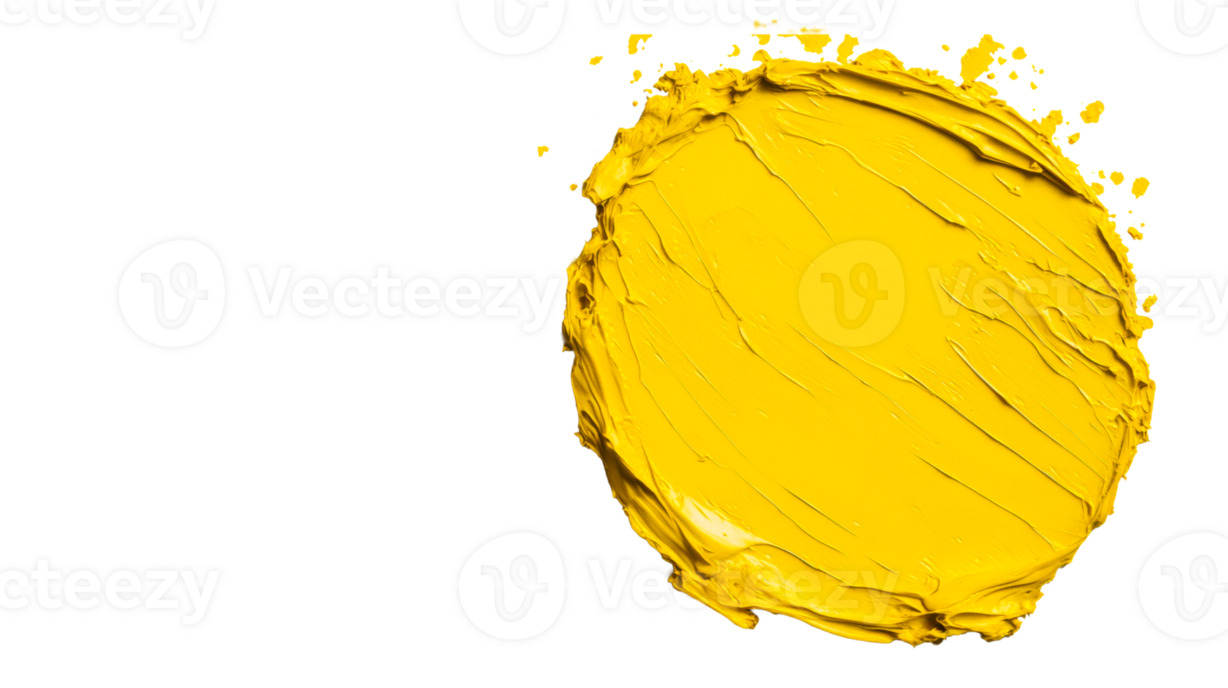 Vivid yellow paint swatch with brush strokes, smooth texture, cut out transparent png
