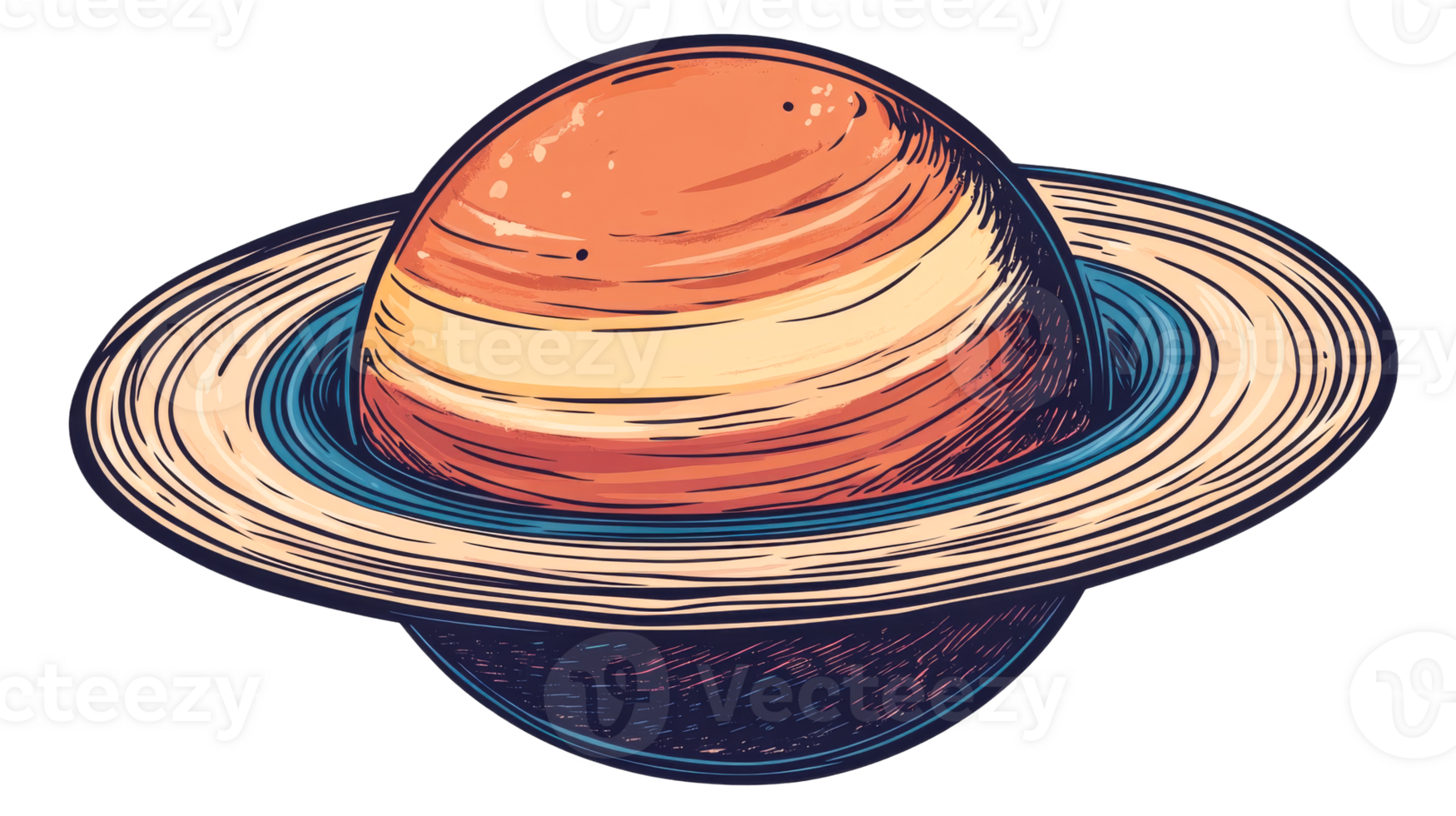 Saturn Illustration with Detailed Rings, cut out transparent png