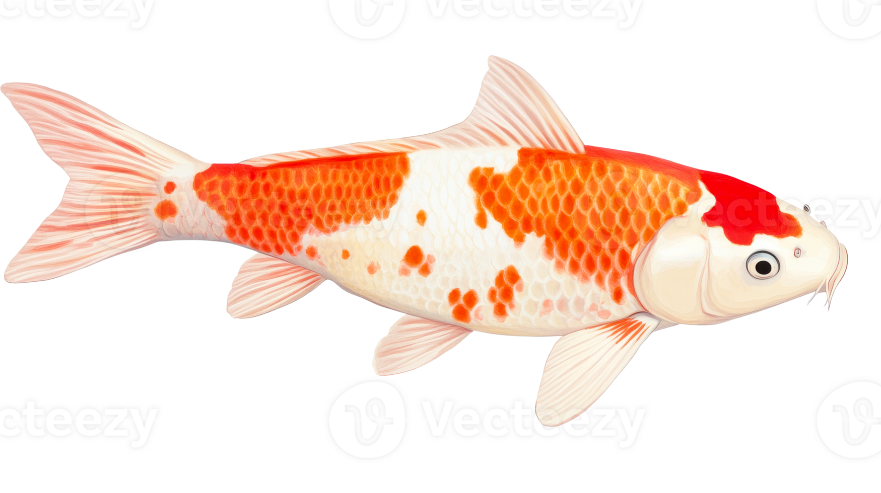 Elegant koi fish with orange markings and flowing fins, cut out transparent png