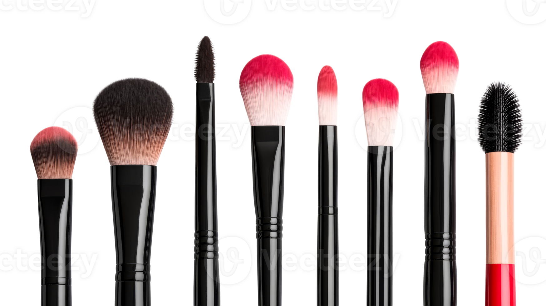 Set of cosmetic brushes on a black background, cut out transparent png