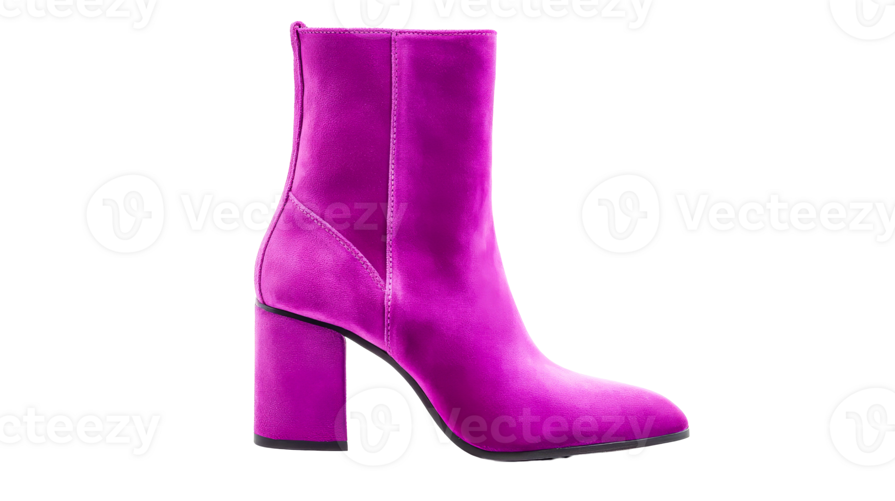 Fashionable pink boot isolated against black background, cut out transparent png