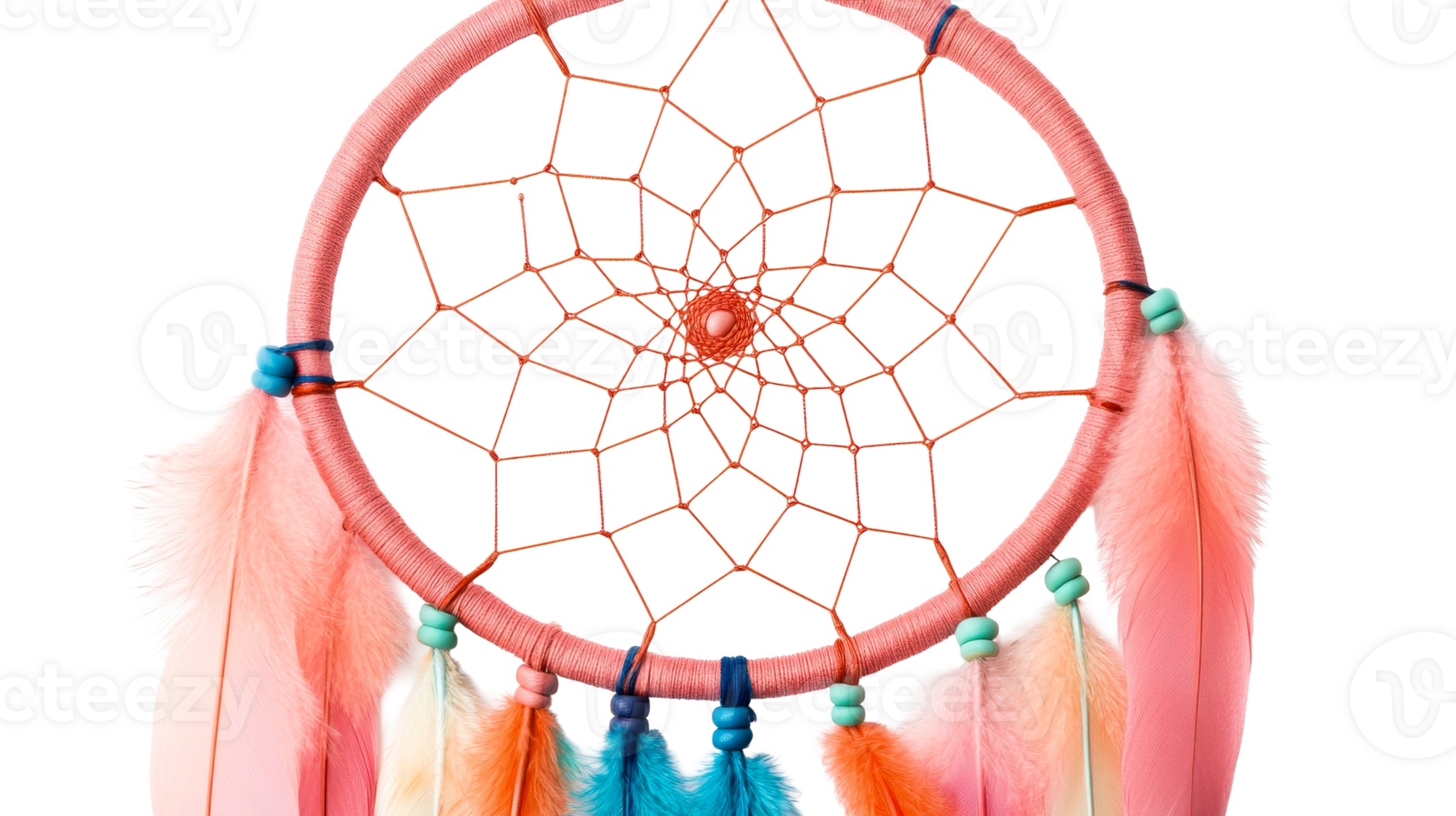 Dreamcatcher with Colorful Feathers and Intricate Weaving, cut out transparent png
