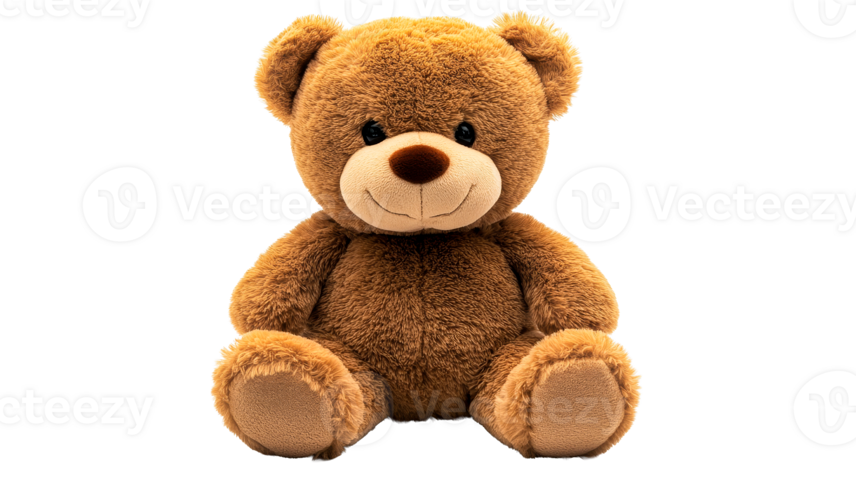 Brown teddy bear with soft fur sitting up, cut out transparent png