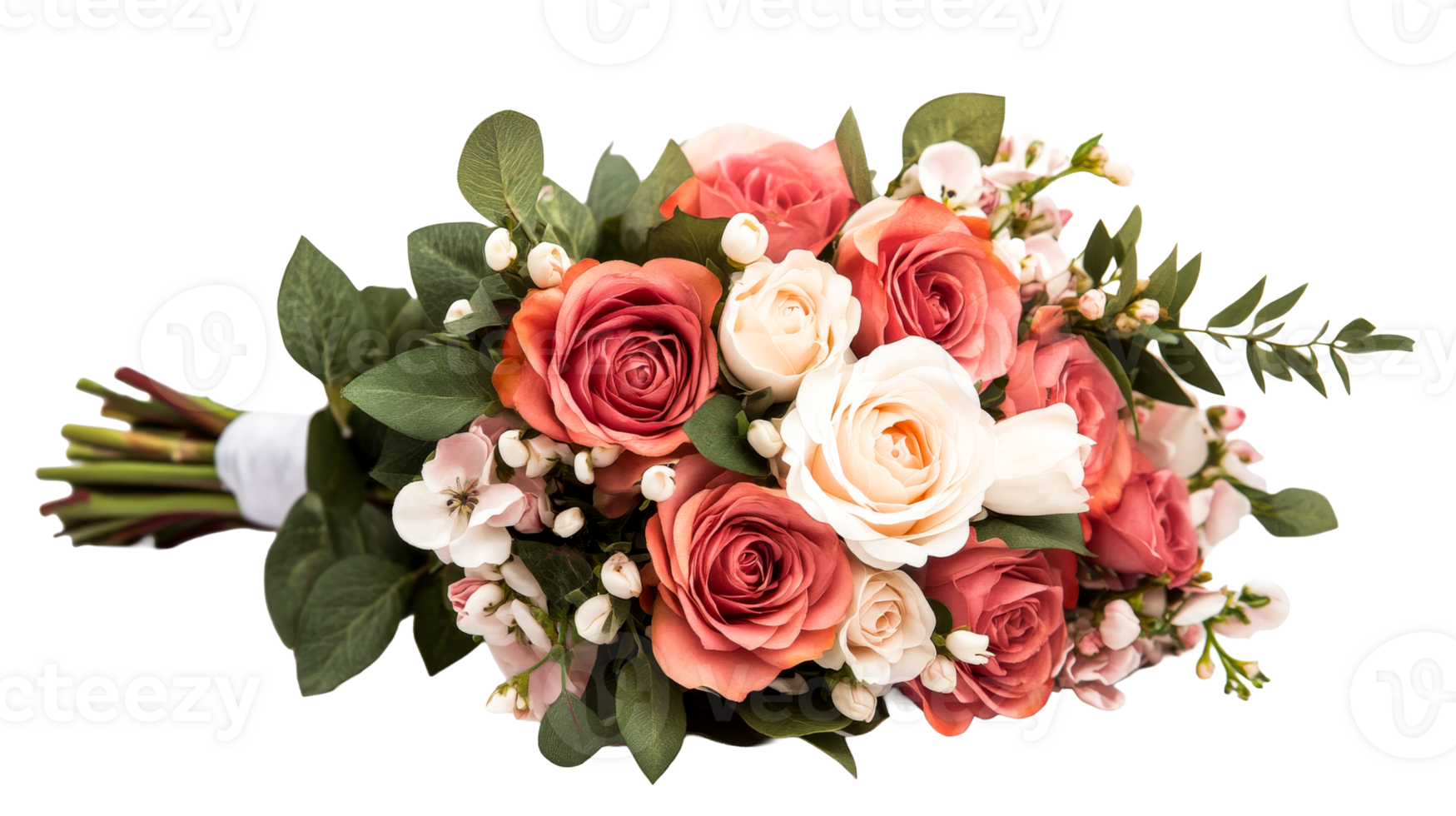 Wedding roses bouquet isolated on black background, cut out transparent png