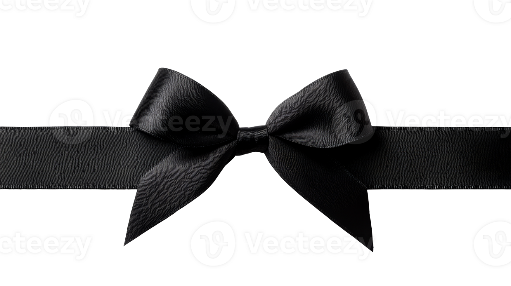 Elegant black ribbon bow on black background, cut out transparent png