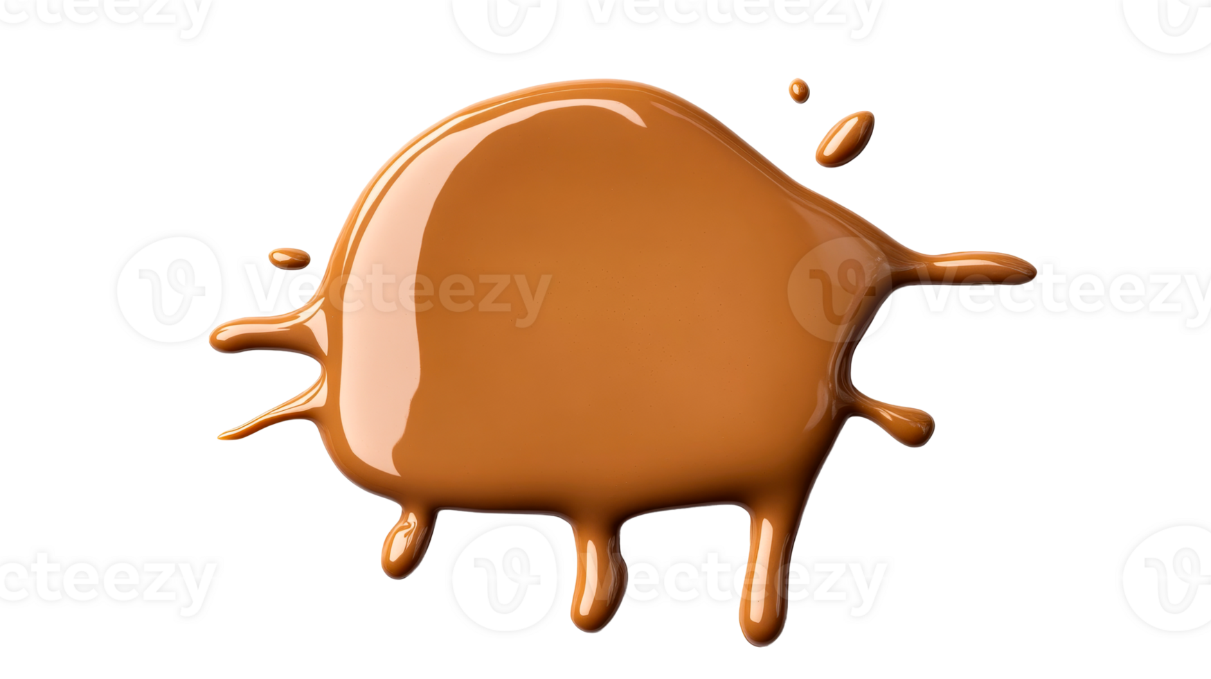 Glossy caramel splash with drips, liquid sweetness, dessert topping, cut out transparent png