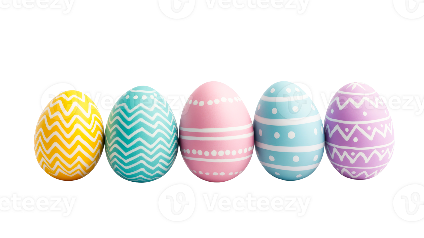 Row of colorful Easter eggs with pattern, cut out transparent png